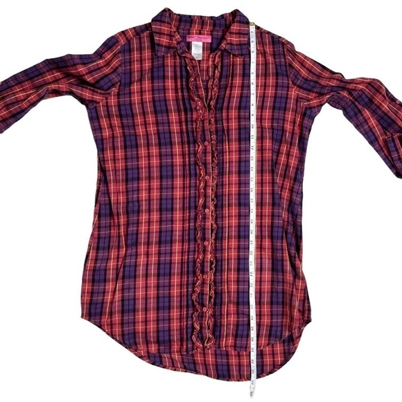 Betsey Johnson Intimates Vintage Y2K Pink Purple Plaid Tunic Sleep Shirt Medium - Picture 10 of 11